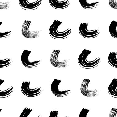 Seamless pattern with black wavy grunge brush strokes in abstract shapes on white background. Vector illustration
