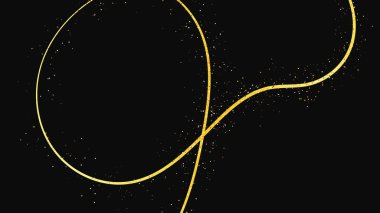 Altın parıldayan konfeti dalgası ve yıldız tozu. Koyu arkaplanda altın sihirli parıltılarla arka plan. Vektör illüstrasyonu