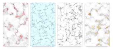 Mermer desenli arka planlar. Dört farklı soyut mermer granit taş seti. Vektör illüstrasyonu