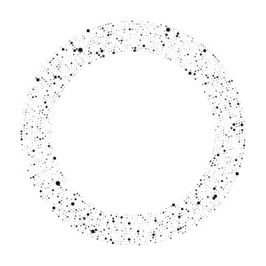 Soyut siyah yarım ton noktalı arkaplan daire şeklinde. Yarım ton noktalarını çember yapın. Vektör illüstrasyonu