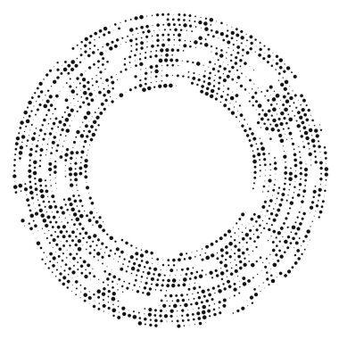 Soyut siyah yarım ton noktalı arkaplan daire şeklinde. Yarım ton noktalarını çember yapın. Vektör illüstrasyonu