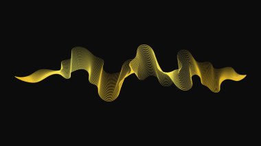 Karanlık arka planda lüks altın dalgaları olan soyut bir fon. Modern teknoloji arka planı, dalga tasarımı. Vektör illüstrasyonu