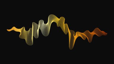 Karanlık arka planda lüks altın dalgaları olan soyut bir fon. Modern teknoloji arka planı, dalga tasarımı. Vektör illüstrasyonu