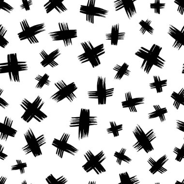 Elle çizilmiş çapraz sembollü kusursuz desen. Beyaz arka planda siyah çizim işareti. Vektör illüstrasyonu