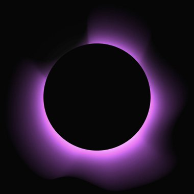 Circle illuminate frame with gradient. Purple round neon banner isolated on black background. Vector illustration