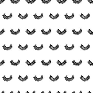 Seamless pattern with black wavy grunge brush strokes in abstract shapes on white background. Vector illustration