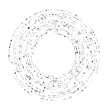Soyut siyah yarım ton noktalı arkaplan daire şeklinde. Yarım ton noktalarını çember yapın. Vektör illüstrasyonu