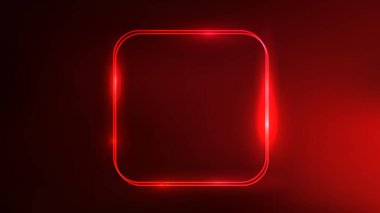 Neon double rounded square frame with shining effects on dark red background. Empty glowing techno backdrop. Vector illustration clipart