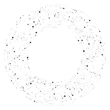 Soyut siyah yarım ton noktalı arkaplan daire şeklinde. Yarım ton noktalarını çember yapın. Vektör illüstrasyonu