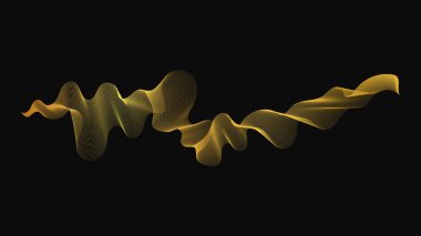 Karanlık arka planda lüks altın dalgaları olan soyut bir fon. Modern teknoloji arka planı, dalga tasarımı. Vektör illüstrasyonu