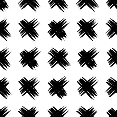 Elle çizilmiş çapraz sembollü kusursuz desen. Beyaz arka planda siyah çizim işareti. Vektör illüstrasyonu