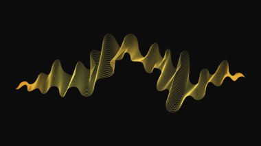 Karanlık arka planda lüks altın dalgaları olan soyut bir fon. Modern teknoloji arka planı, dalga tasarımı. Vektör illüstrasyonu