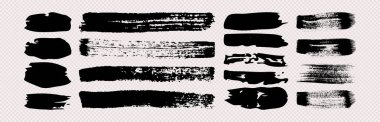 Siyah grunge fırça darbeleri. Boyalı mürekkep çizgileri. Mürekkep lekesi şeffaf arkaplanda izole edilmiş. Vektör illüstrasyonu