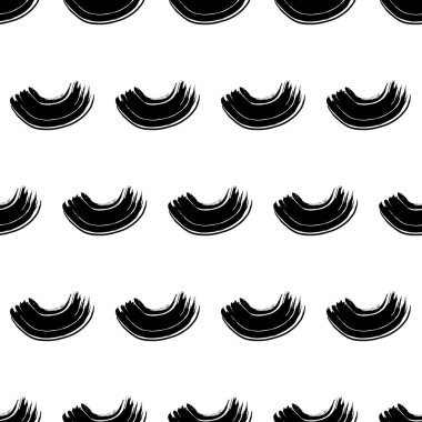 Seamless pattern with black wavy grunge brush strokes in abstract shapes on white background. Vector illustration