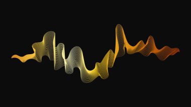 Karanlık arka planda lüks altın dalgaları olan soyut bir fon. Modern teknoloji arka planı, dalga tasarımı. Vektör illüstrasyonu