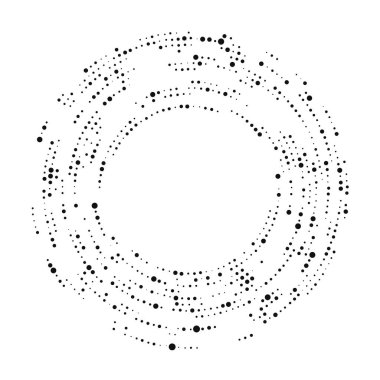 Soyut siyah yarım ton noktalı arkaplan daire şeklinde. Yarım ton noktalarını çember yapın. Vektör illüstrasyonu