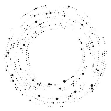 Soyut siyah yarım ton noktalı arkaplan daire şeklinde. Yarım ton noktalarını çember yapın. Vektör illüstrasyonu