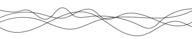 İnce kıvrımlı dalgalı çizgiler. Beyaz arka planda dört siyah dalgalı çizgi. Vektör illüstrasyonu