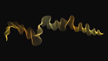 Karanlık arka planda lüks altın dalgaları olan soyut bir fon. Modern teknoloji arka planı, dalga tasarımı. Vektör illüstrasyonu