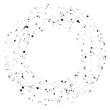 Soyut siyah yarım ton noktalı arkaplan daire şeklinde. Yarım ton noktalarını çember yapın. Vektör illüstrasyonu