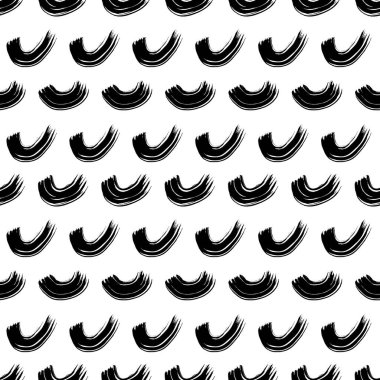 Seamless pattern with black wavy grunge brush strokes in abstract shapes on white background. Vector illustration