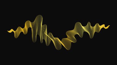 Karanlık arka planda lüks altın dalgaları olan soyut bir fon. Modern teknoloji arka planı, dalga tasarımı. Vektör illüstrasyonu
