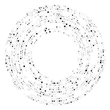 Soyut siyah yarım ton noktalı arkaplan daire şeklinde. Yarım ton noktalarını çember yapın. Vektör illüstrasyonu