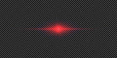 Lens fişeklerinin ışık etkisi. Gri şeffaf arkaplanda parıldayan kırmızı yatay ışık patlaması efekti. Vektör illüstrasyonu