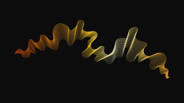 Karanlık arka planda lüks altın dalgaları olan soyut bir fon. Modern teknoloji arka planı, dalga tasarımı. Vektör illüstrasyonu