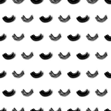 Seamless pattern with black wavy grunge brush strokes in abstract shapes on white background. Vector illustration