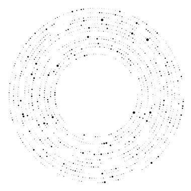 Soyut siyah yarım ton noktalı arkaplan daire şeklinde. Yarım ton noktalarını çember yapın. Vektör illüstrasyonu