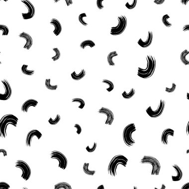 Seamless pattern with black wavy grunge brush strokes in abstract shapes on white background. Vector illustration