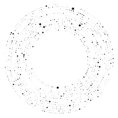 Soyut siyah yarım ton noktalı arkaplan daire şeklinde. Yarım ton noktalarını çember yapın. Vektör illüstrasyonu