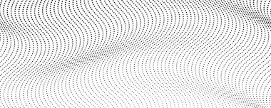 Yarım tonluk tek renkli arkaplan ve akışkan noktalar. Siyah beyaz soyut dalga dokusu. Vektör illüstrasyonu