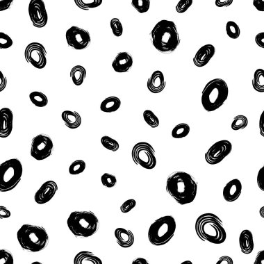 Kusursuz desenli, el çizimi, beyaz zemin üzerine çizilmiş karalama çemberleri. Soyut grunge dokusu. Vektör illüstrasyonu