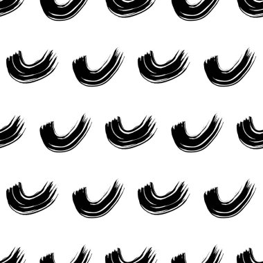 Seamless pattern with black wavy grunge brush strokes in abstract shapes on white background. Vector illustration