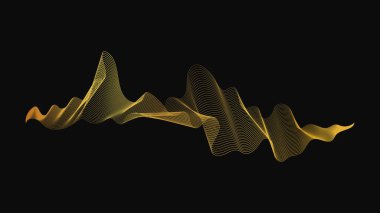 Karanlık arka planda lüks altın dalgaları olan soyut bir fon. Modern teknoloji arka planı, dalga tasarımı. Vektör illüstrasyonu
