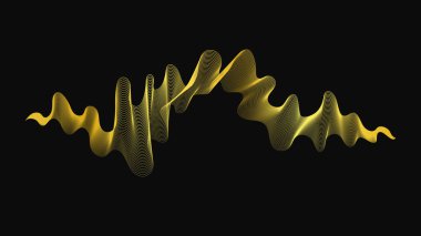 Karanlık arka planda lüks altın dalgaları olan soyut bir fon. Modern teknoloji arka planı, dalga tasarımı. Vektör illüstrasyonu