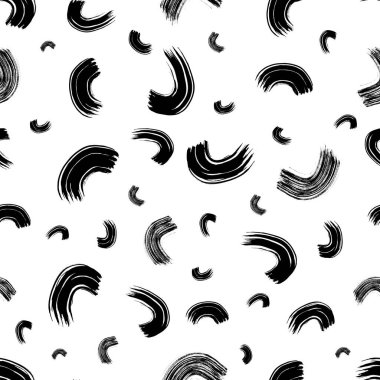 Seamless pattern with black wavy grunge brush strokes in abstract shapes on white background. Vector illustration
