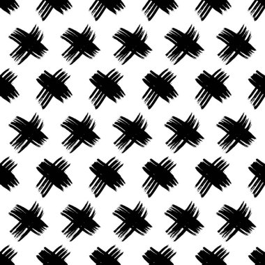 Elle çizilmiş çapraz sembollü kusursuz desen. Beyaz arka planda siyah çizim işareti. Vektör illüstrasyonu