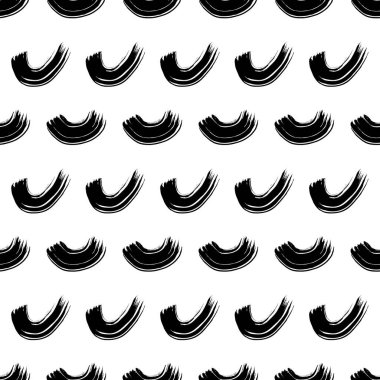 Seamless pattern with black wavy grunge brush strokes in abstract shapes on white background. Vector illustration