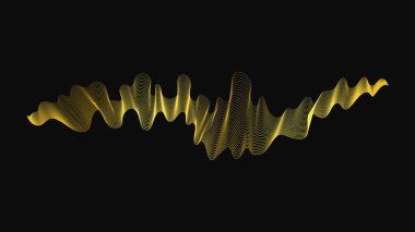 Karanlık arka planda lüks altın dalgaları olan soyut bir fon. Modern teknoloji arka planı, dalga tasarımı. Vektör illüstrasyonu