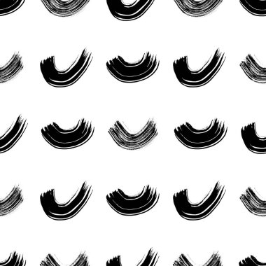 Seamless pattern with black wavy grunge brush strokes in abstract shapes on white background. Vector illustration
