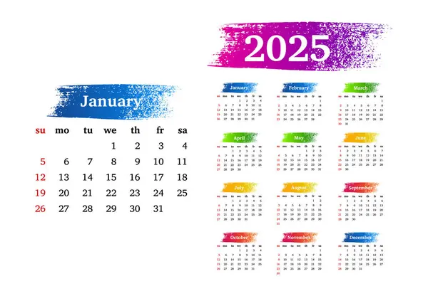 stock vector Calendar for 2025 isolated on a white background. Sunday to Monday, business template. Vector illustration