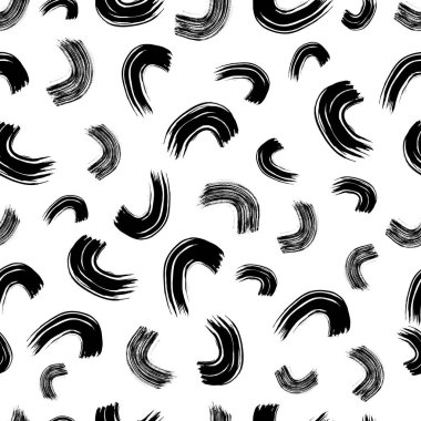 Seamless pattern with black wavy grunge brush strokes in abstract shapes on white background. Vector illustration