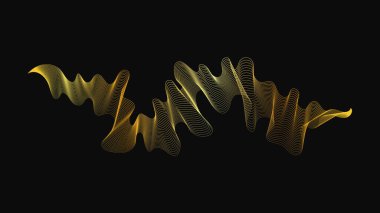 Karanlık arka planda lüks altın dalgaları olan soyut bir fon. Modern teknoloji arka planı, dalga tasarımı. Vektör illüstrasyonu