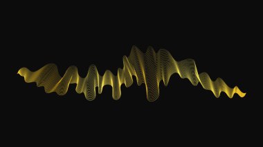 Karanlık arka planda lüks altın dalgaları olan soyut bir fon. Modern teknoloji arka planı, dalga tasarımı. Vektör illüstrasyonu