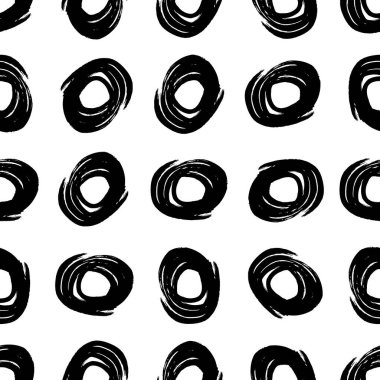 Kusursuz desenli, el çizimi, beyaz zemin üzerine çizilmiş karalama çemberleri. Soyut grunge dokusu. Vektör illüstrasyonu