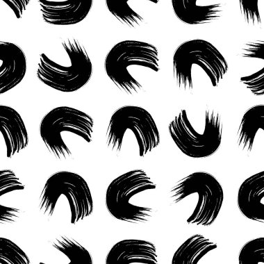 Seamless pattern with black wavy grunge brush strokes in abstract shapes on white background. Vector illustration