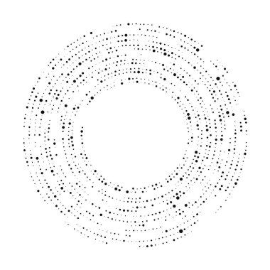 Soyut siyah yarım ton noktalı arkaplan daire şeklinde. Yarım ton noktalarını çember yapın. Vektör illüstrasyonu